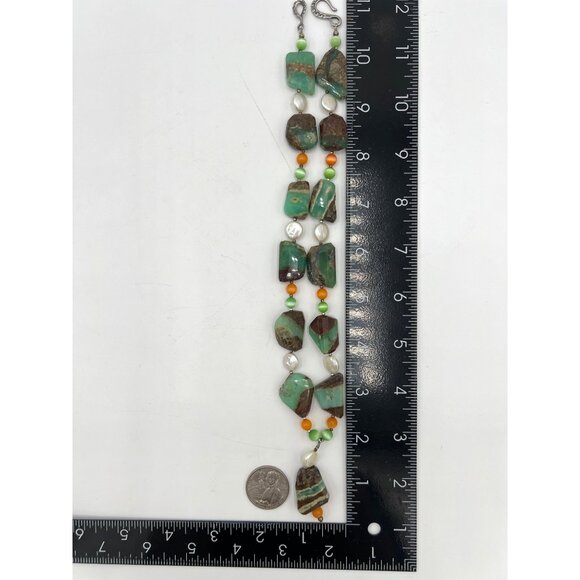 Artisan Chrysoprase Nugget 18" Necklace 925 Hook Pearls Agate Glass Beads Chunky - Picture 12 of 13